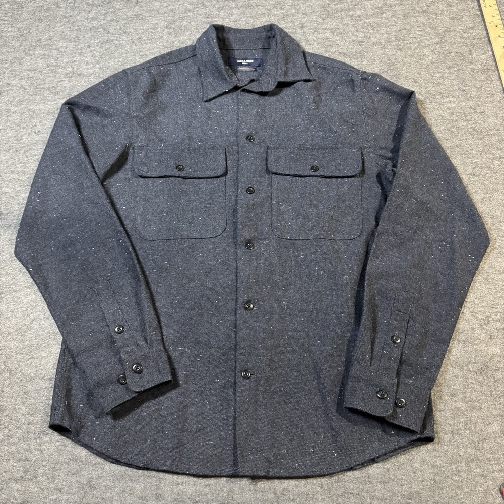 Jack & Jones Mens Marled Wool Blend Longsleeve Button Shirt Size M Preppy Work